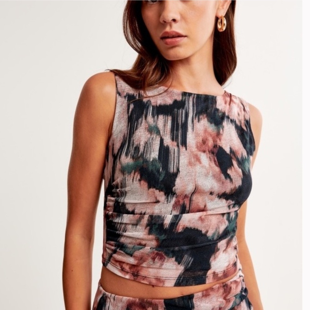 Abercrombie & Fitch Pink and Black Ruched Tank Top